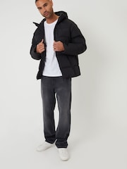 Threadbare Black Ripstop Hooded Padded Coat - Image 3 of 5