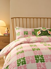 Orla Kiely Set of 2 Dill Pink Floret Check 200 Thread Count Pillowcases - Image 1 of 3