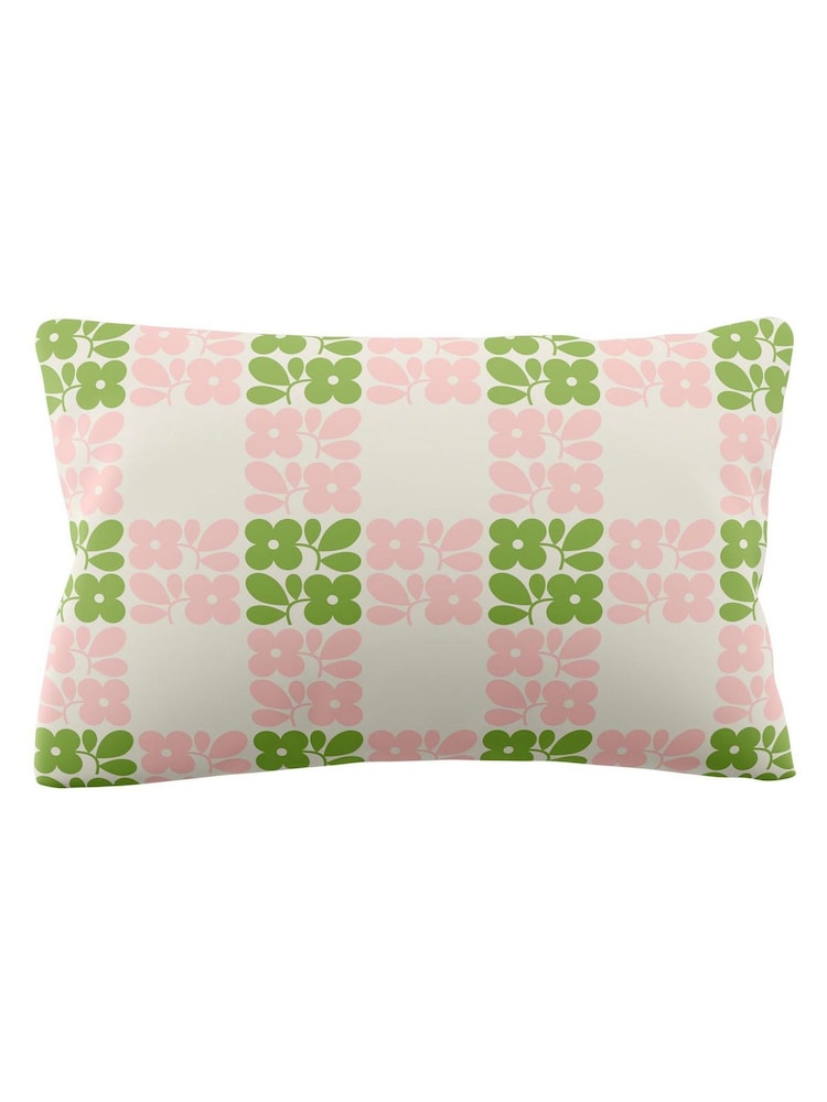 Orla Kiely Set of 2 Dill Pink Floret Check 200 Thread Count Pillowcases - Image 3 of 3