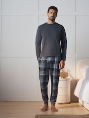 כחול/אפור - Pure Cotton Long Sleeve Jersey Pyjamas Set - תמונה 1 מתוך 16