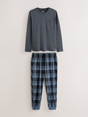 כחול/אפור - Pure Cotton Long Sleeve Jersey Pyjamas Set - תמונה 12 מתוך 16