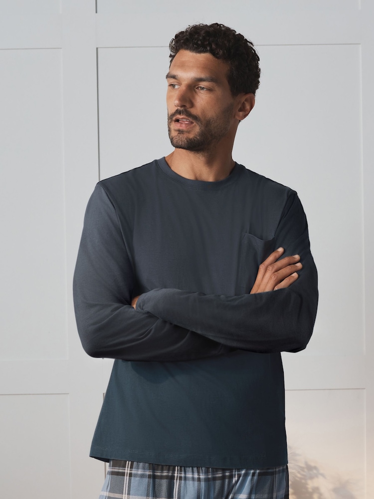 כחול/אפור - Pure Cotton Long Sleeve Jersey Pyjamas Set - תמונה 2 מתוך 16