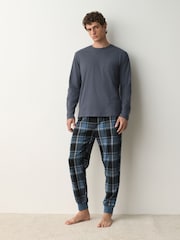כחול/אפור - Pure Cotton Long Sleeve Jersey Pyjamas Set - תמונה 4 מתוך 16