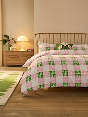 Orla Kiely Dill Pink Floret Check 200 Thread Count Duvet Cover and Pillowcase Set - Image 1 of 5