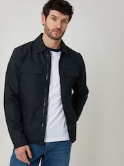 Threadbare Blue Showerproof Lightweight Zip Up Jacket With Collar - Image 1 of 5