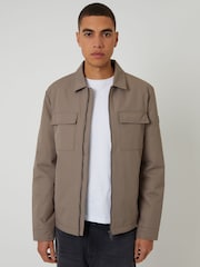 بني - سترة خفيفة مقاومة للرذاذ بسحّاب وياقة من Threadbare - صورة 1 من 4