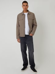 بني - سترة خفيفة مقاومة للرذاذ بسحّاب وياقة من Threadbare - صورة 3 من 4