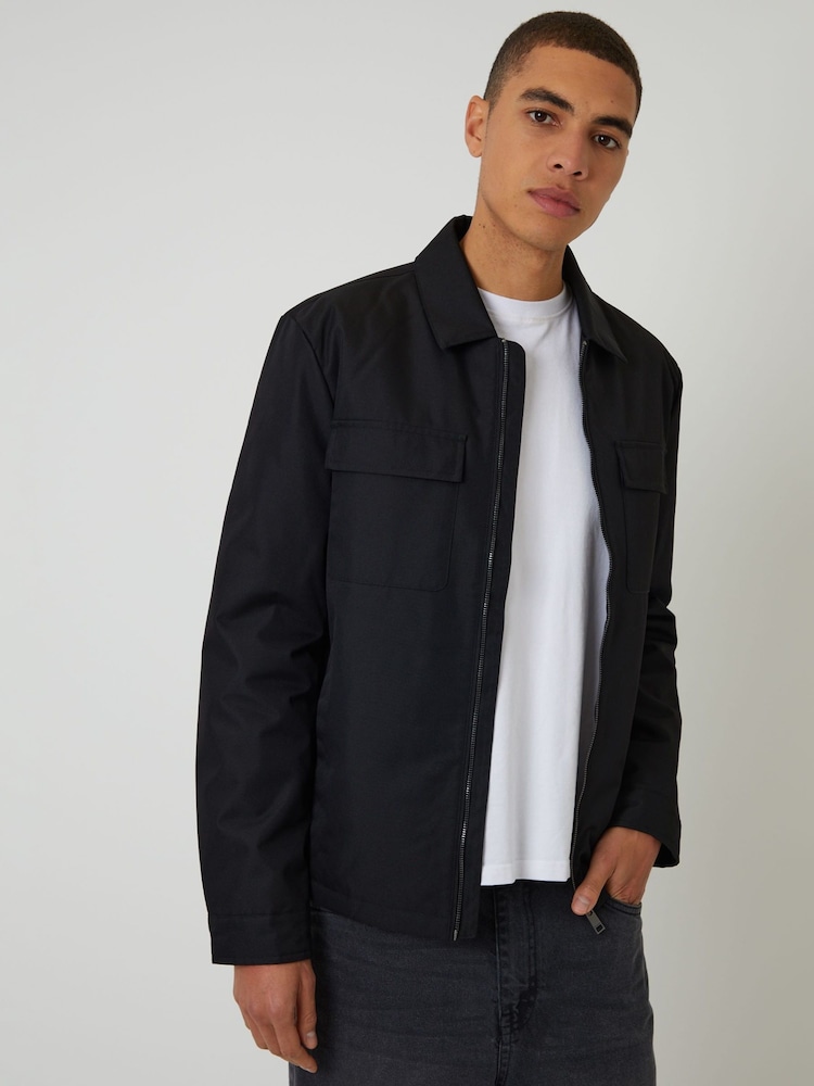 أسود - سترة خفيفة مقاومة للرذاذ بسحّاب وياقة من Threadbare - صورة 1 من 4