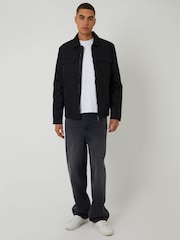 أسود - سترة خفيفة مقاومة للرذاذ بسحّاب وياقة من Threadbare - صورة 3 من 4