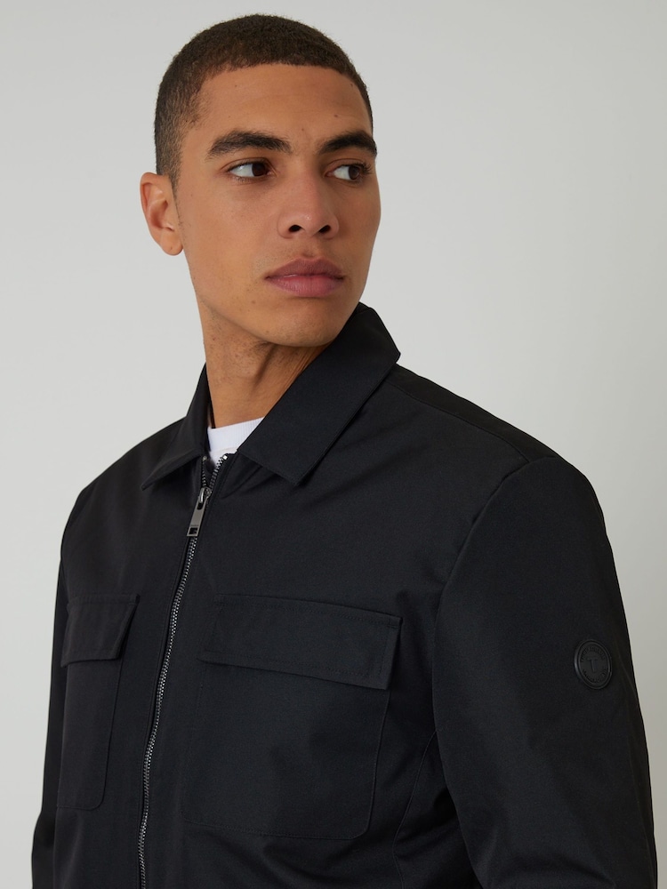 أسود - سترة خفيفة مقاومة للرذاذ بسحّاب وياقة من Threadbare - صورة 4 من 4