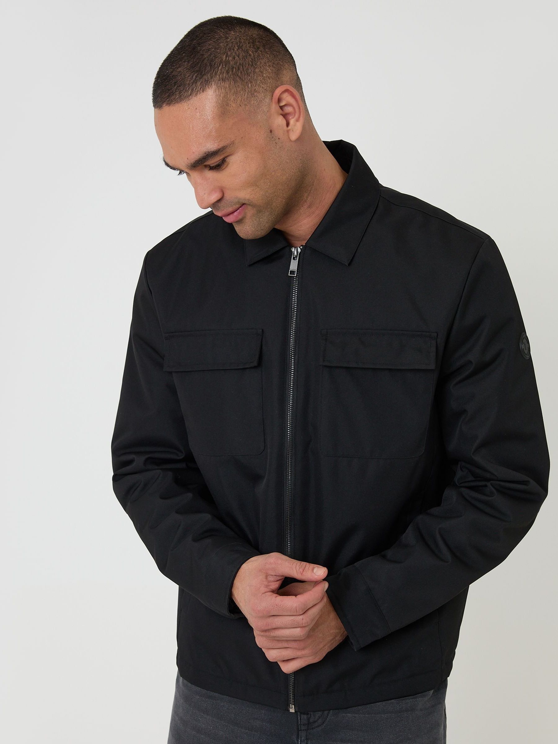 Buy Threadbare Black Showerproof Padded Collared Zip Up Jacket