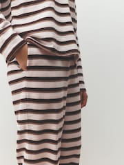 Pink / Chocolate Brown Stripe Rugby Collar Loungewear Set - Image 4 of 10