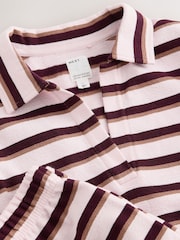 Pink / Chocolate Brown Stripe Rugby Collar Loungewear Set - Image 9 of 10