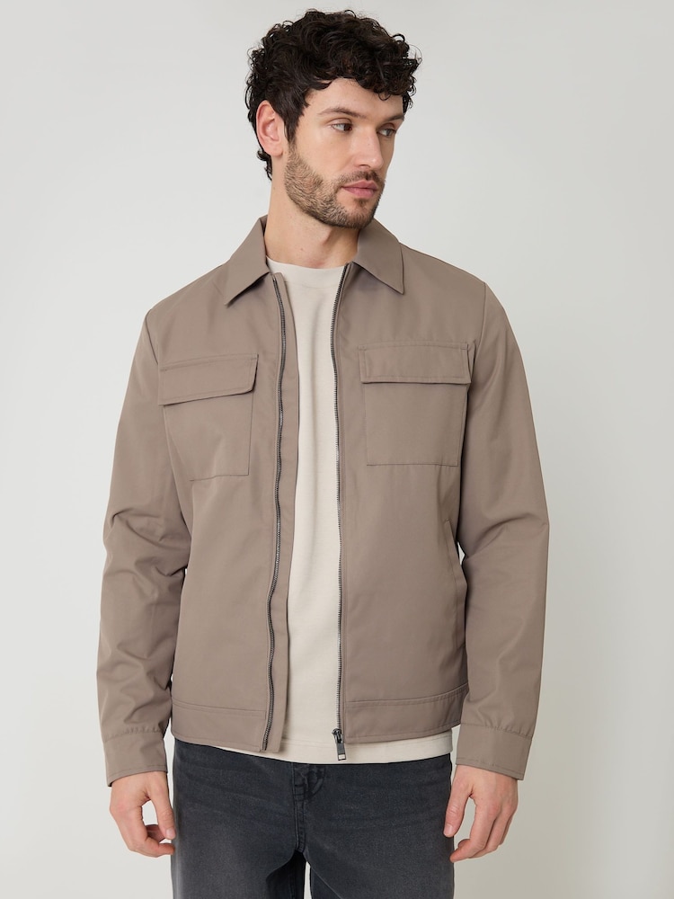 Threadbare Brown Showerproof Lightweight Zip Up Jacket With Collar - Image 1 of 5 Threadbare Brown Showerproof Lightweight Zip Up Jacket With Collar - Image 1 of 5