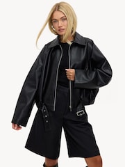 LOAVIES A Petals Prayer Biker Black Jacket - Image 1 of 5