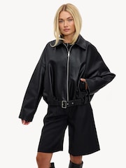 LOAVIES צבע שחור ז'קט אופנוענים, דגם A Petals Prayer - תמונה 2 מתוך 5