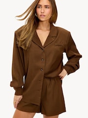 LOAVIES Retro Flavour Blazer Shape Brown Blouse - Image 2 of 5