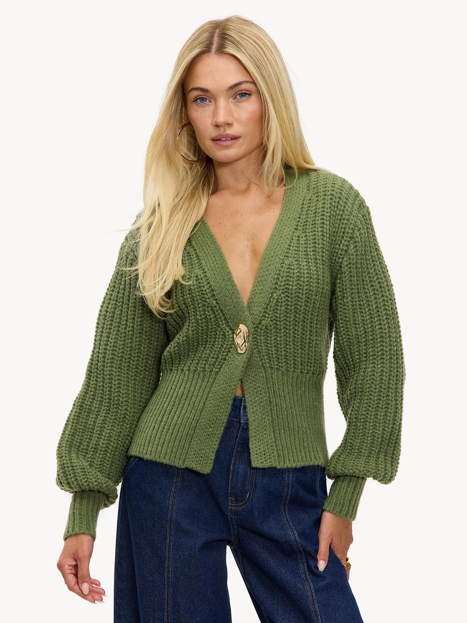 Buy LOAVIES Green Sugar Pine Dream Statement Button Chunky Knit