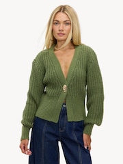 LOAVIES Green Sugar Pine Dream Statement Button Chunky Knit Cardigan - Image 3 of 5