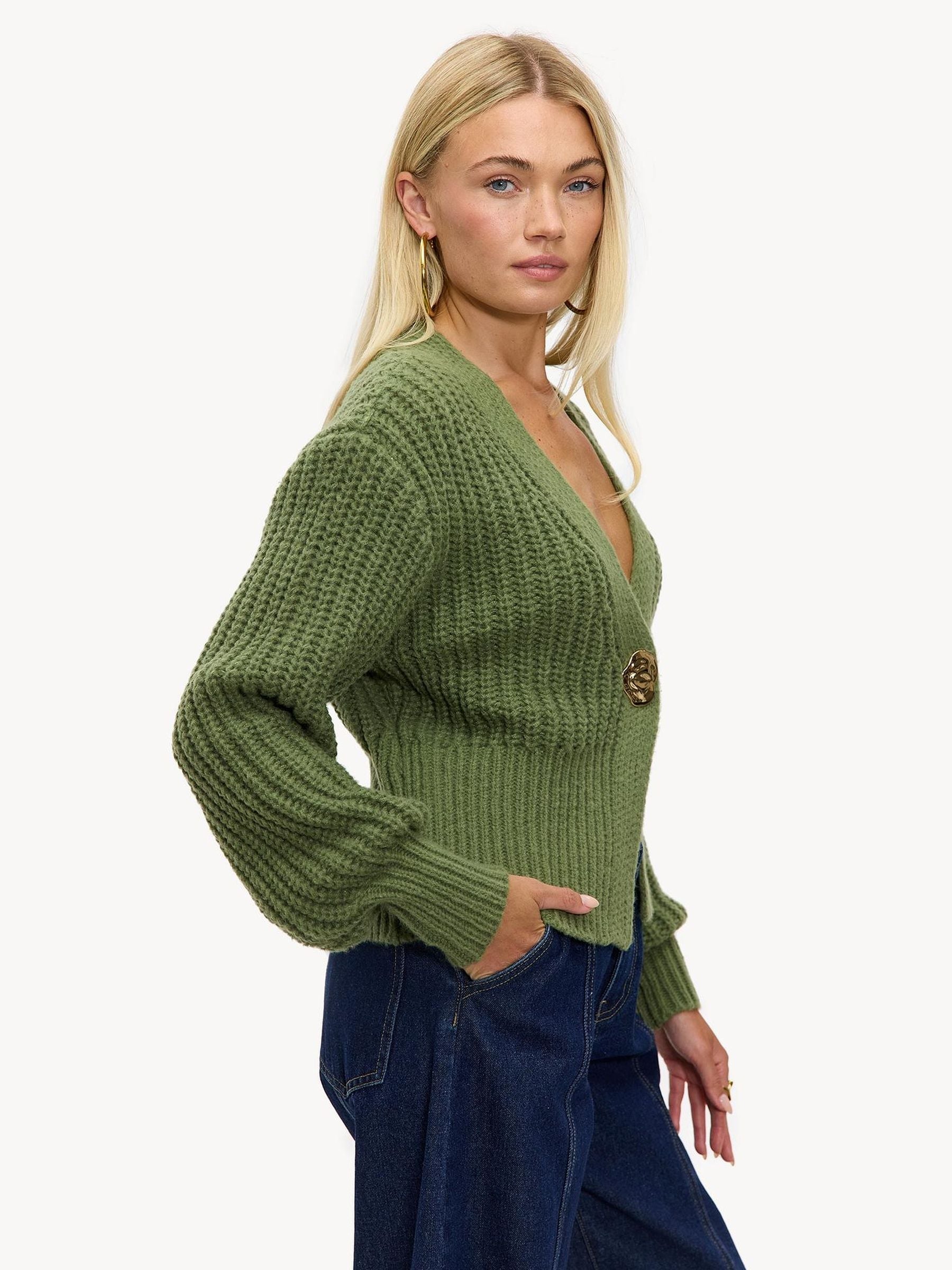 Buy LOAVIES Green Sugar Pine Dream Statement Button Chunky Knit