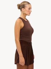 LOAVIES Embraced By Nature High Waisted Tailored Brown Shorts - Image 3 of 5