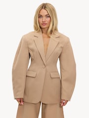 LOAVIES Statement Shoulder Talk To Me Brown Blazer - صورة 1 من 4