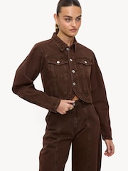 LOAVIES The Stillness Of Frost Fitted Denim Brown Jacket - תמונה 1 מתוך 5