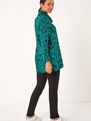 Roman Blue Leaf Print Cowl Neck Tunic - Image 3 of 5