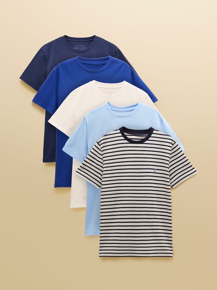 Joules Multi Blue Classic Fit Cotton T-Shirt 5 Pack - Image 1 of 11