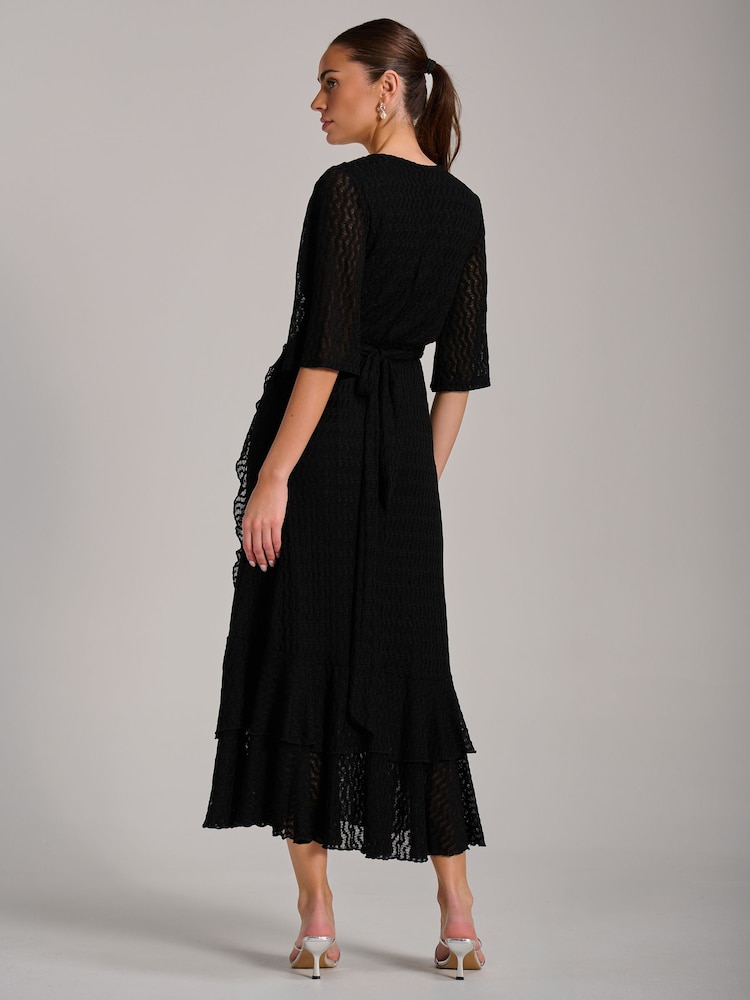 Jolie Moi Black Textured Ruffle Hem Knitted Maxi Dress - Image 2 of 6 Jolie Moi Black Textured Ruffle Hem Knitted Maxi Dress - Image 2 of 6