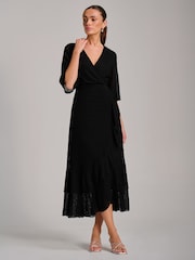 Jolie Moi Black Textured Ruffle Hem Knitted Maxi Dress - Image 4 of 6