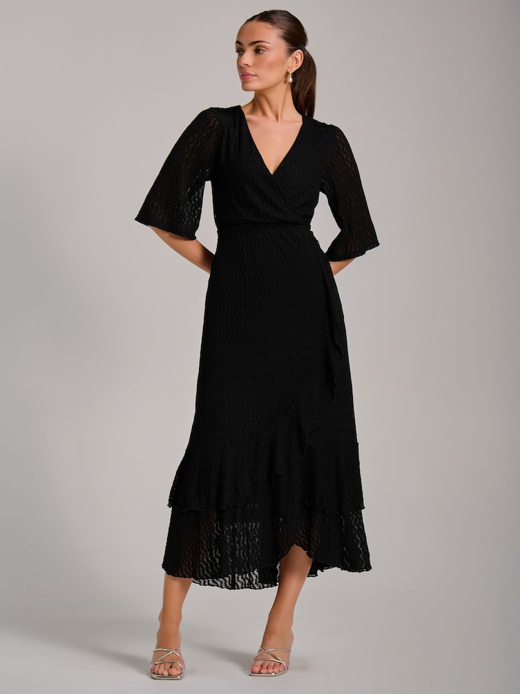 Jolie Moi Black Textured Ruffle Hem Knitted Maxi Dress - Image 6 of 6 Jolie Moi Black Textured Ruffle Hem Knitted Maxi Dress - Image 6 of 6
