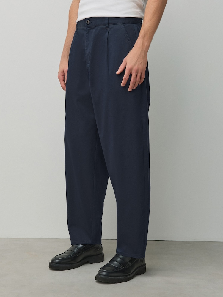 Navy Barrel Fit Cotton Rich Stretch Chinos - Image 1 of 10