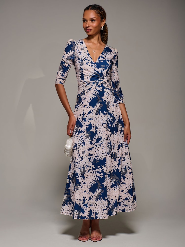 Jolie Moi Blue Jersey Fit & Flare Maxi Dress - Image 1 of 6 Jolie Moi Blue Jersey Fit & Flare Maxi Dress - Image 1 of 6