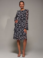 Jolie Moi Black Long Sleeve Frill Chiffon Knee-Length Dress - Image 5 of 6
