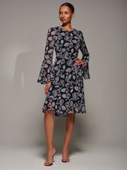 Jolie Moi Black Long Sleeve Frill Chiffon Knee-Length Dress - Image 6 of 6