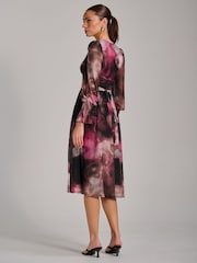 Jolie Moi Brown Long Sleeve Printed Mesh Midi Dress - Image 5 of 6