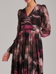 Jolie Moi Brown Long Sleeve Printed Mesh Midi Dress - Image 6 of 6