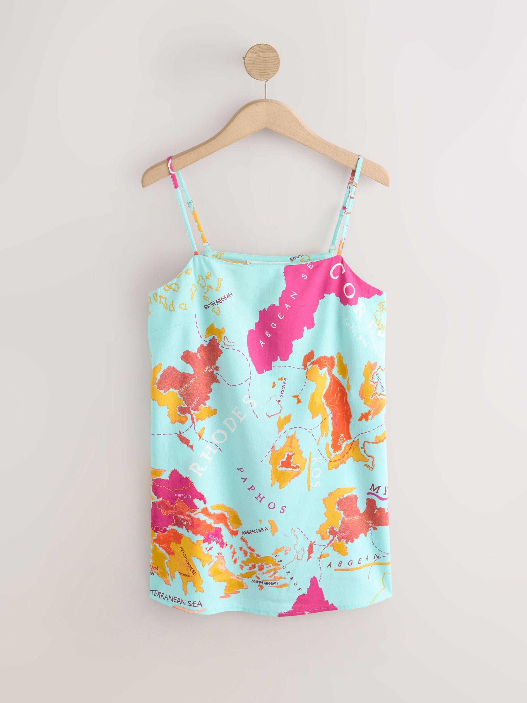 Buy Light Blue/Pink Map Print Longline Cami Top with Linen from
