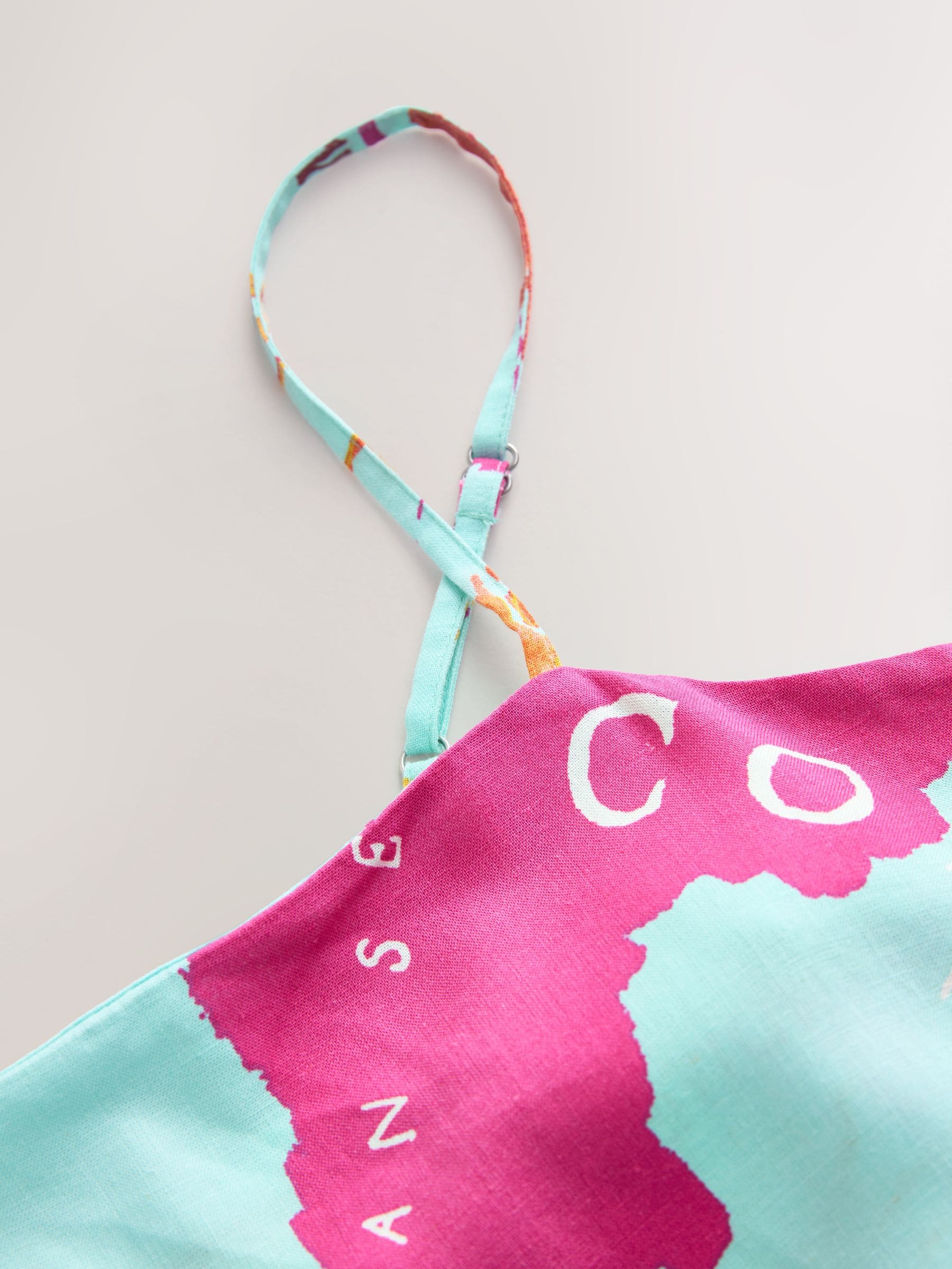 Buy Light Blue/Pink Map Print Longline Cami Top with Linen from