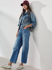 Normaal blauw - Ruimvallend denim truckerjack - Afbeelding 3 van 8