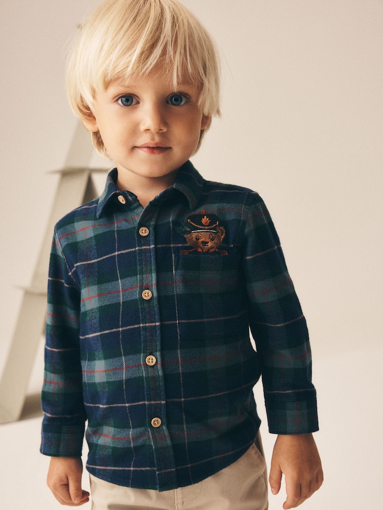 Green/Navy Character Long Sleeve Tartan Check Shirt (3mths-10yrs) - Image 1 of 4 Green/Navy Character Long Sleeve Tartan Check Shirt (3mths-10yrs) - Image 1 of 4