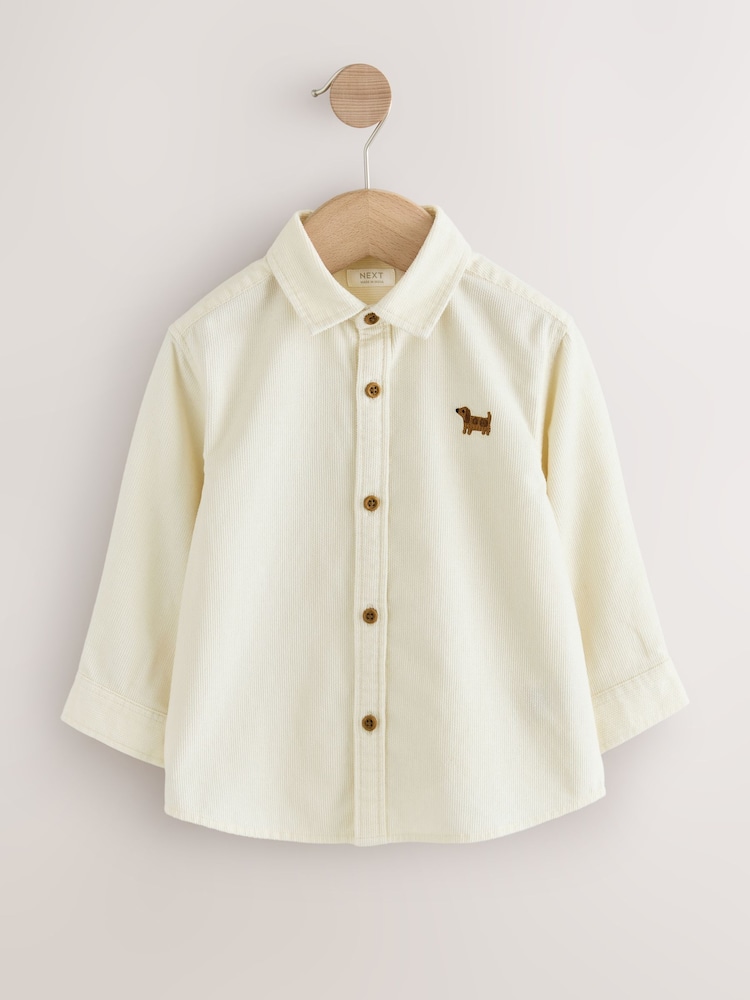 Ecru Dog Embroidery Long Sleeve Cord Shirt (3mths-7yrs) - Image 1 of 4