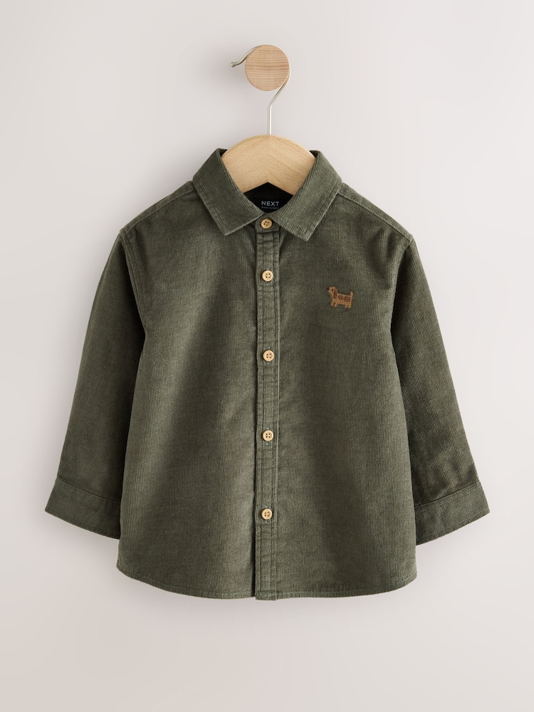 Green Dog Embroidery Long Sleeve Cord Shirt (3mths-7yrs) - Image 1 of 4