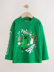 Green Minecraft Long Sleeve Christmas T-Shirt (3-16yrs) - Image 1 of 4
