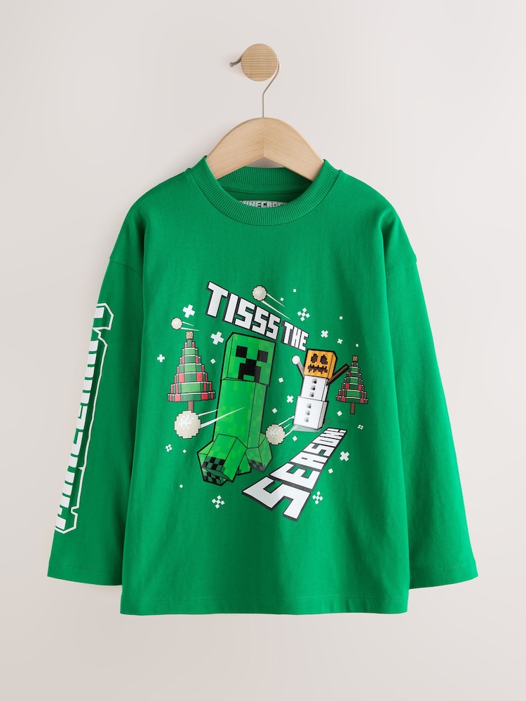 Green Minecraft Long Sleeve Christmas T-Shirt (3-16yrs) - Image 1 of 4
