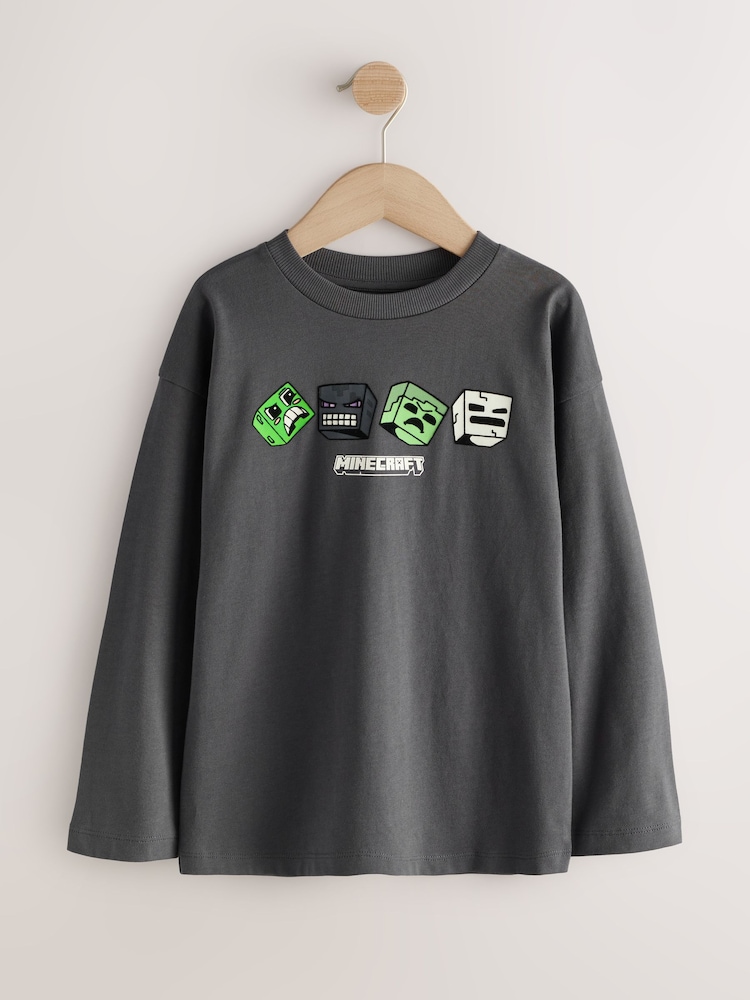 Charcoal Grey Back Print Long Sleeve Minecraft T-Shirt (3-16yrs) - Image 1 of 5 Charcoal Grey Back Print Long Sleeve Minecraft T-Shirt (3-16yrs) - Image 1 of 5
