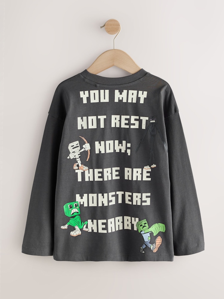 Charcoal Grey Back Print Long Sleeve Minecraft T-Shirt (3-16yrs) - Image 2 of 5 Charcoal Grey Back Print Long Sleeve Minecraft T-Shirt (3-16yrs) - Image 2 of 5