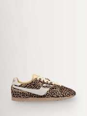 AUTRY Brown Windspin Leopard Print Ponyhair Low Profile Trainers with Leather Detailing - Image 1 of 6