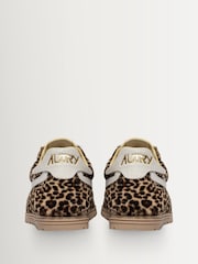 AUTRY Brown Windspin Leopard Print Ponyhair Low Profile Trainers with Leather Detailing - Image 2 of 6